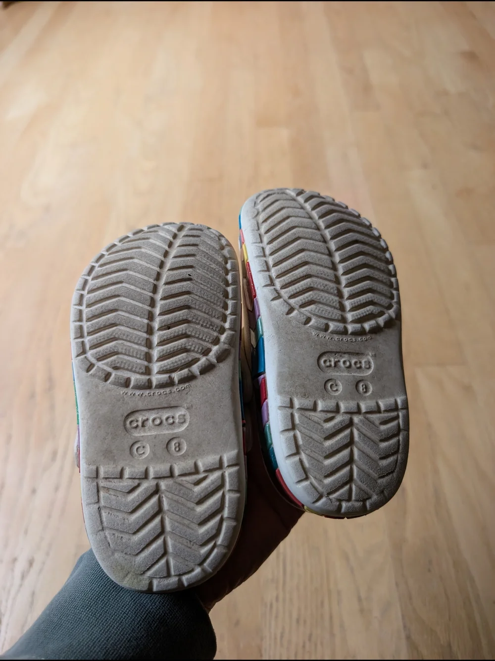 CROCS Kids White Clogs with Rainbow Chevron Platform